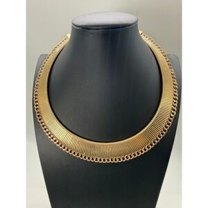 Jules B Gold Tone Ribbed Bib Collar Necklace Chunky Chain Statement Jewelry Gift